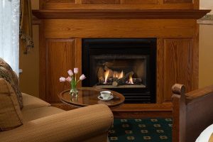 Kew Garden Room Fireplace - Cape May Accommodations